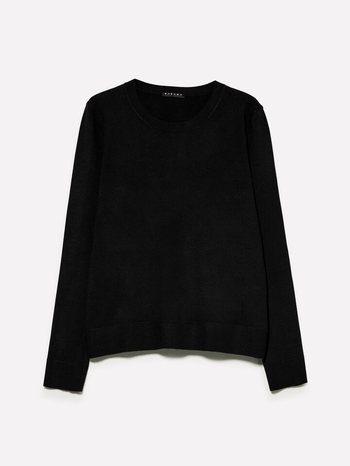Black crew neck top - women's crew neck sweaters - Black | Sisley image number 1